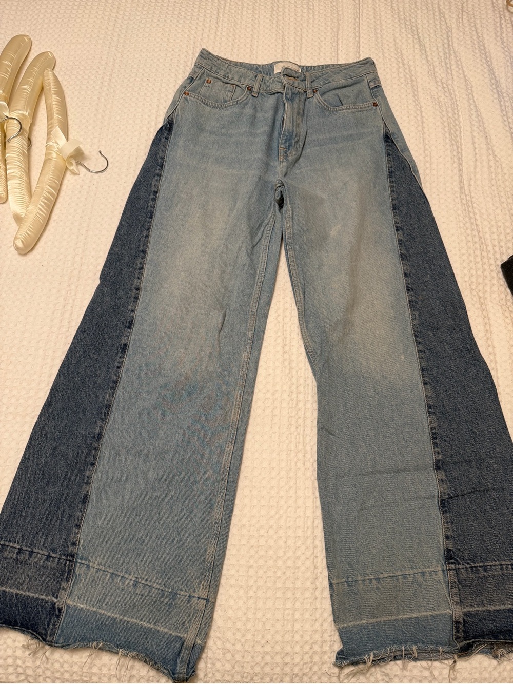 Zara Two-Tone Light & Dark Blue Wide-Leg Women’s Jeans